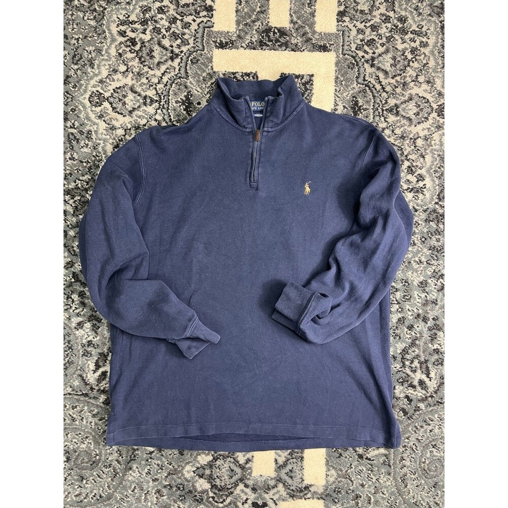 Polo Ralph Lauren Estate Rib Quarter Zip Pullover Navy Blue Mens Large L